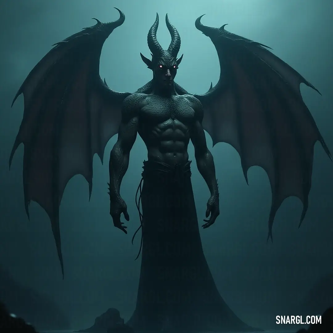 Baalberith Illuminated by Light in Dark Waters Enveloped in darkness, Baalberith's large horns catch a divine beam of light from above, illuminating his massive body as he stands in the murky water, portraying a haunting figure of both strength and sorrow.