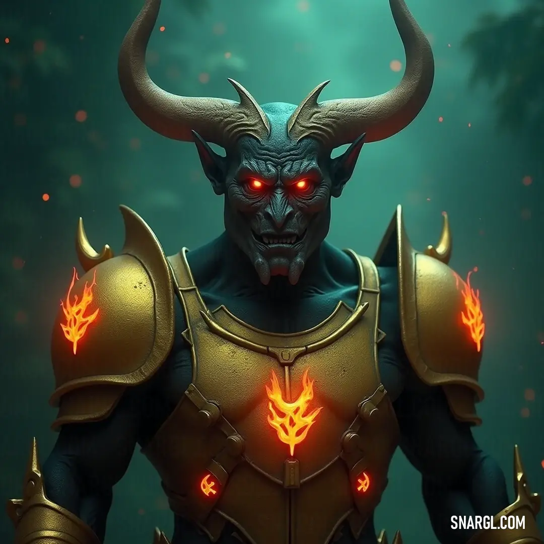 Baalberith, the Demon with Glowing Eyes and Horns Against a Vivid Green Background A fearsome depiction of Baalberith, his glowing eyes piercing through the darkness, sharp horns jutting from his forehead, set against an eerie green backdrop, embodying an aura of both majesty and terror.