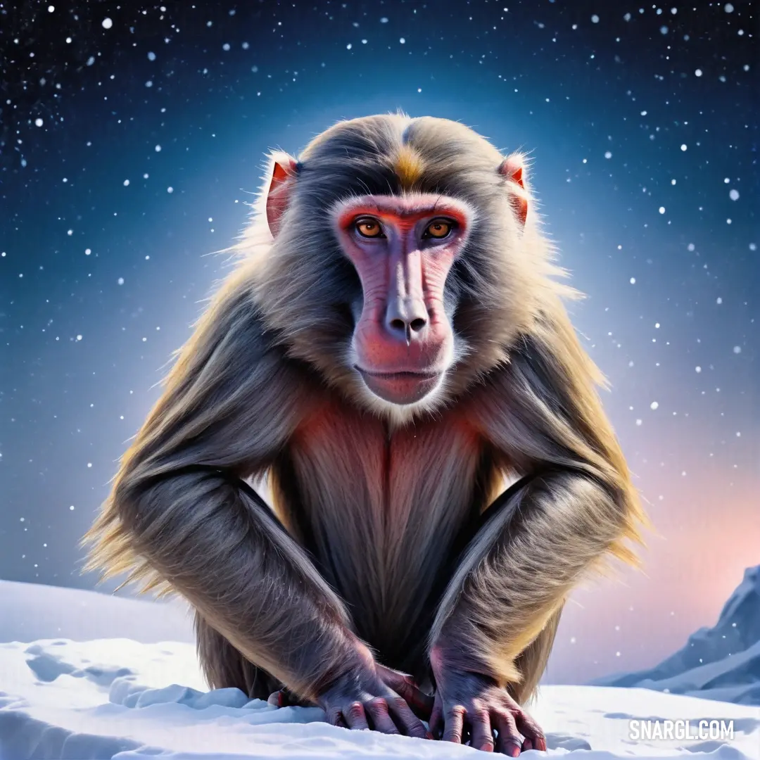 Monkey in the snow with a sky background