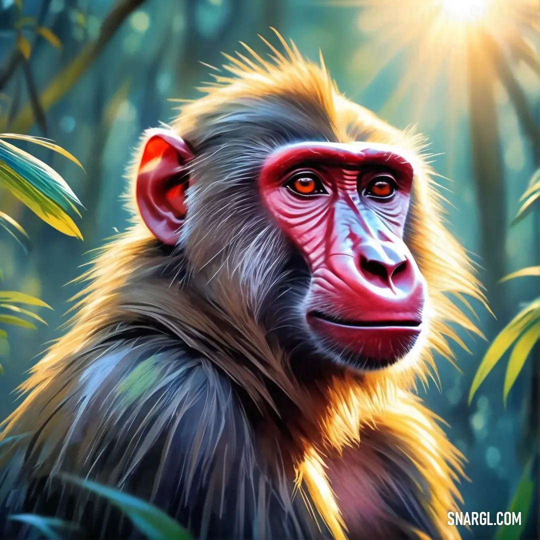 Monkey with a red face and a green background