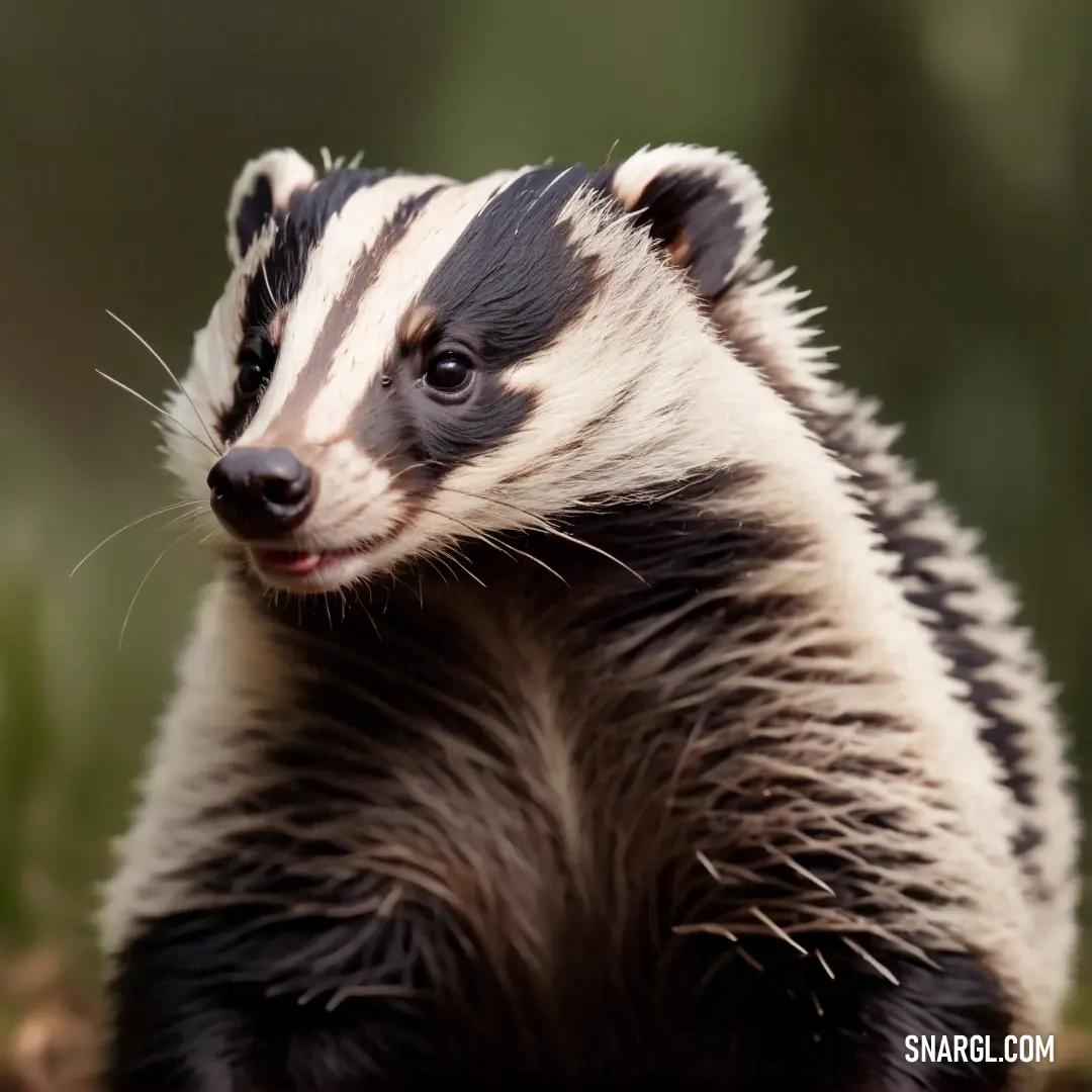 Badger standing on its hind legs in the grass with its mouth open and tongue out