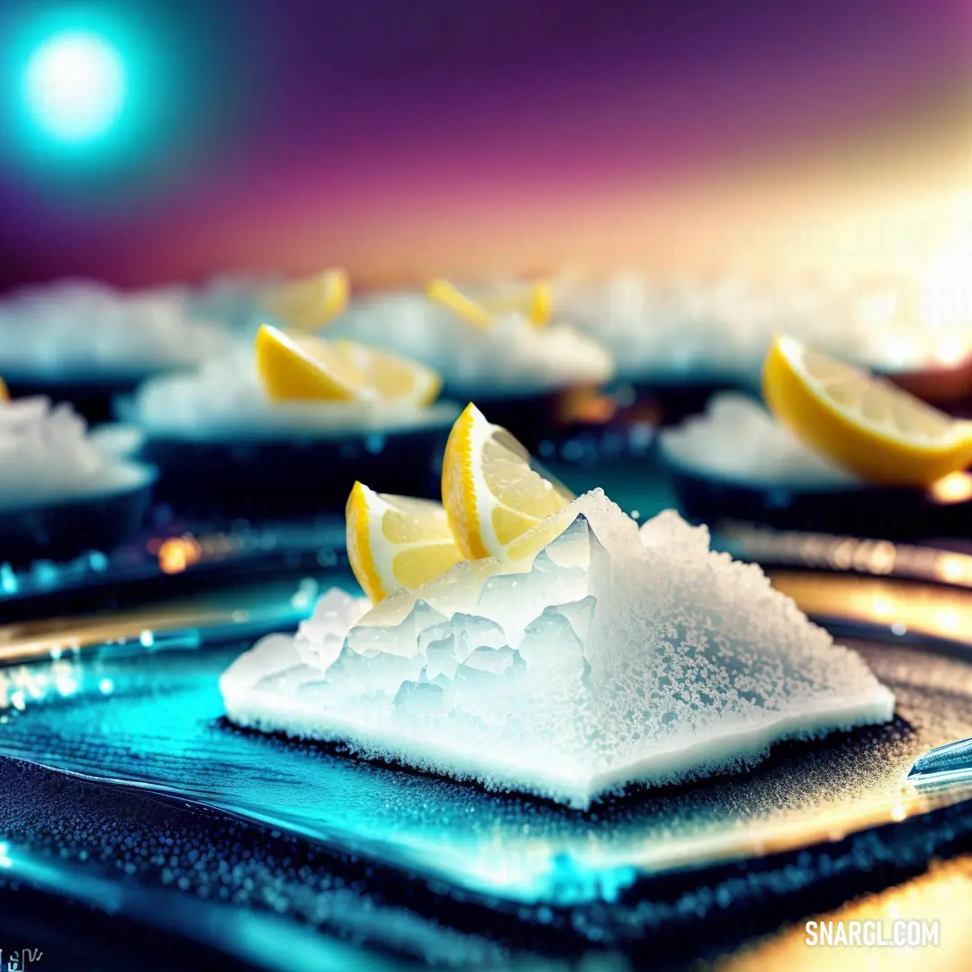 A plate of food with vibrant lemon slices on top, set against a simple, clean background. The dish looks fresh and full of zest, inviting you to enjoy a bright, refreshing meal.