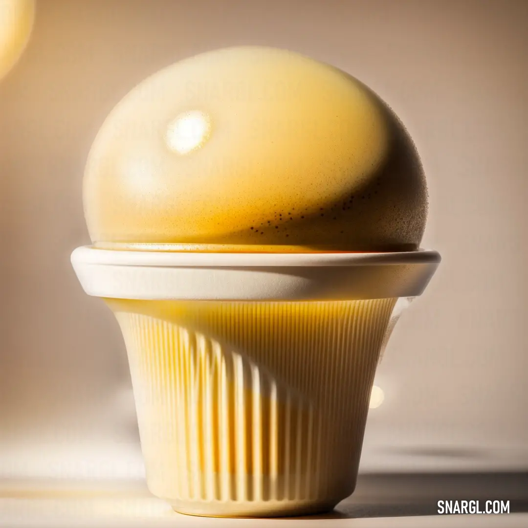 Yellow cupcake with a yellow frosting on top of it and a white cupcake on the bottom