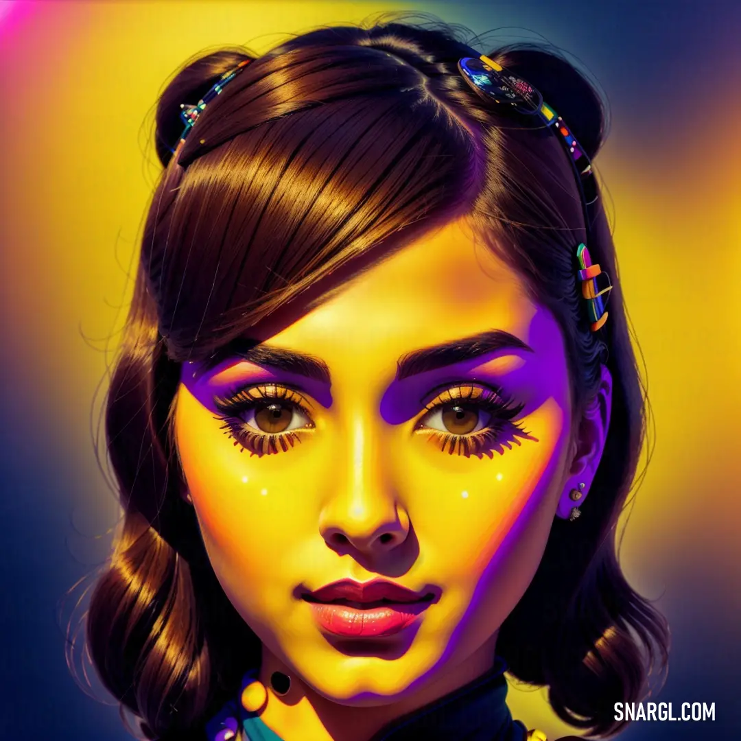 Digital painting of a woman with bright makeup and hair with a ponytail and a necklace on her neck