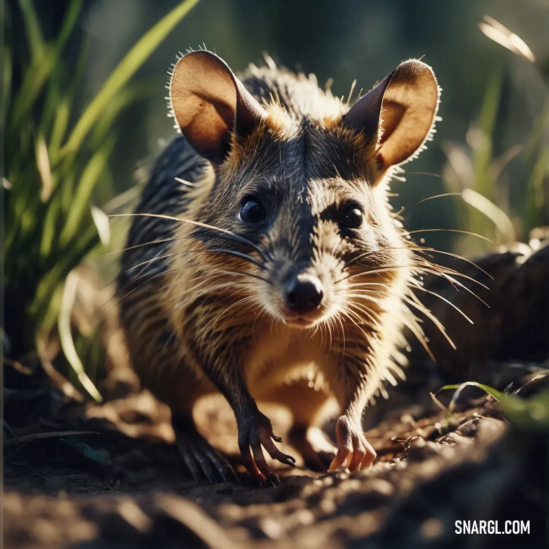 A small rodent dashes through a sunlit grassy field, its fur glistening in the warm sunlight. The scene captures the energy and freedom of the rodent’s movement in the vibrant, natural environment.