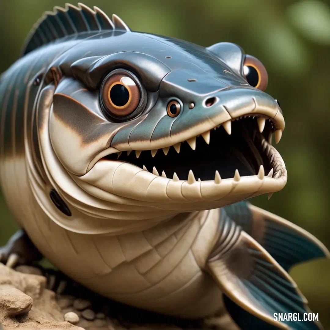 Toy fish with its mouth open and teeth wide open