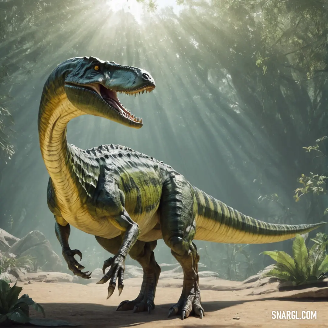 Baryonyx with its mouth open and its head turned to the side