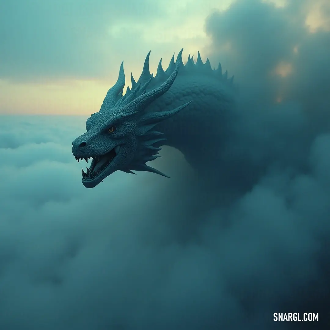The enigmatic Basilisk of the Underworld soars through the clouds with its mouth agape, a depiction of both beauty and terror, as it prepares to unleash its fearsome roar against the sky's expanse.