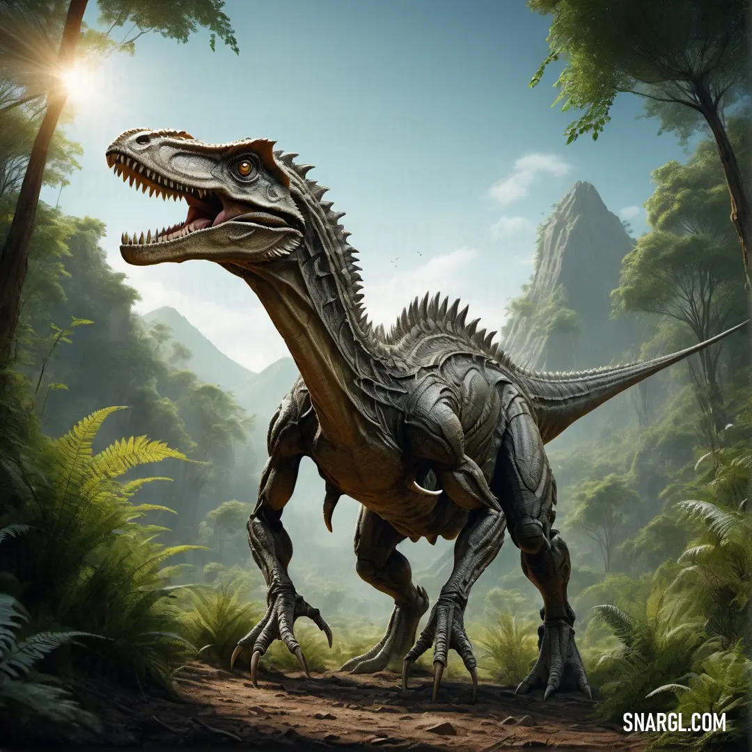 Basilosaurid in a forest with a mountain in the background