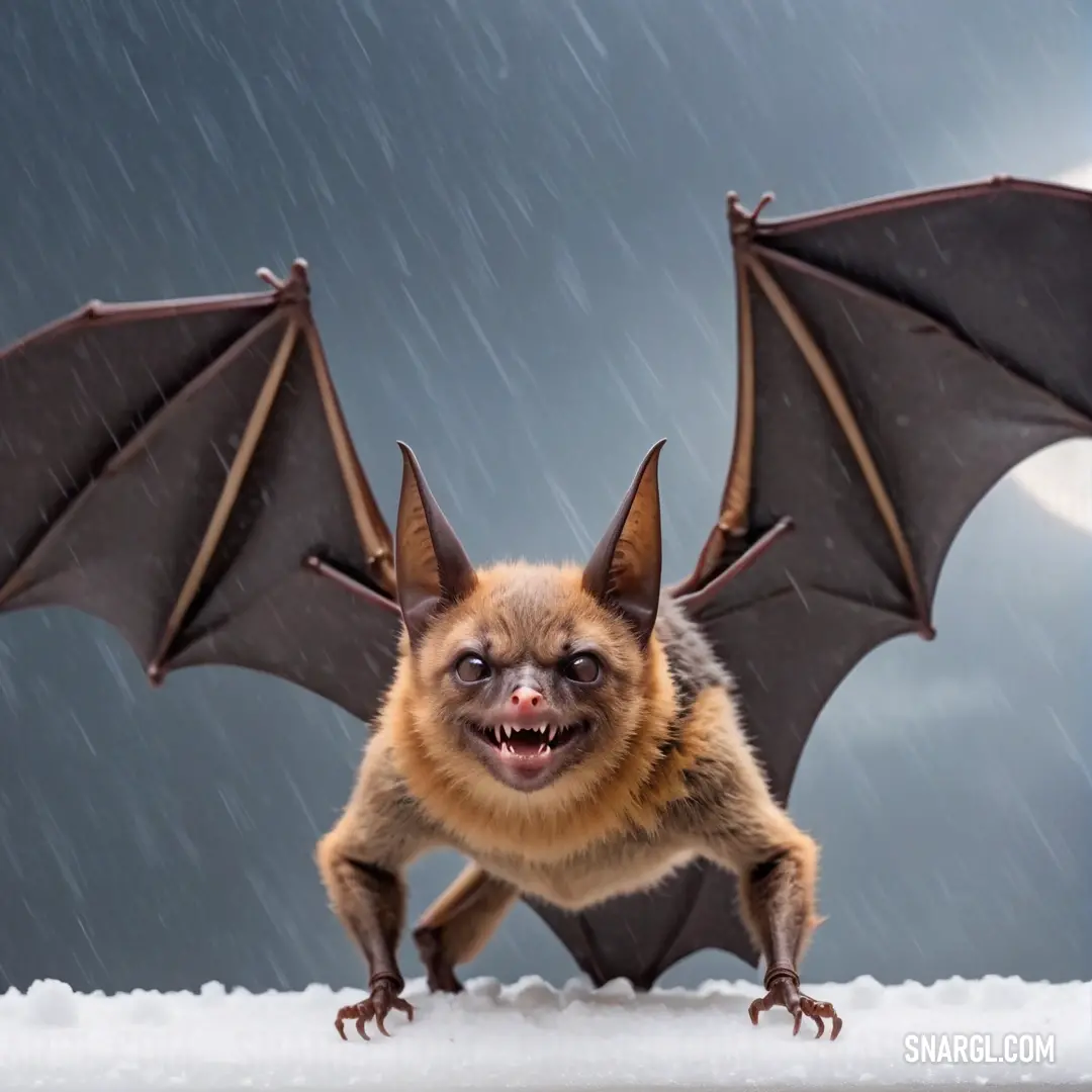 Bat with a big smile on its face and wings