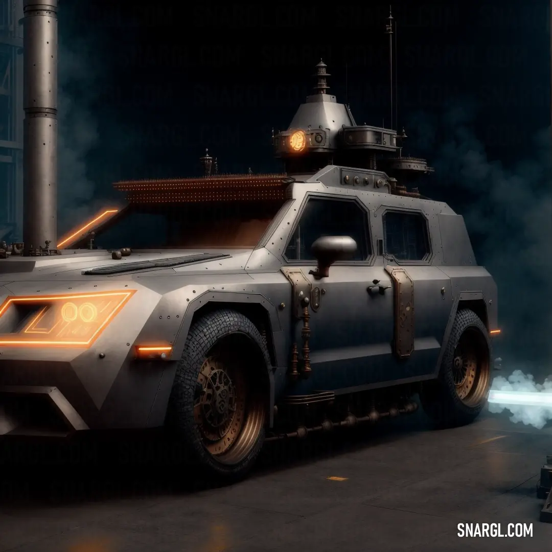Futuristic vehicle with a light on the front of it and smoke coming out of the back of it