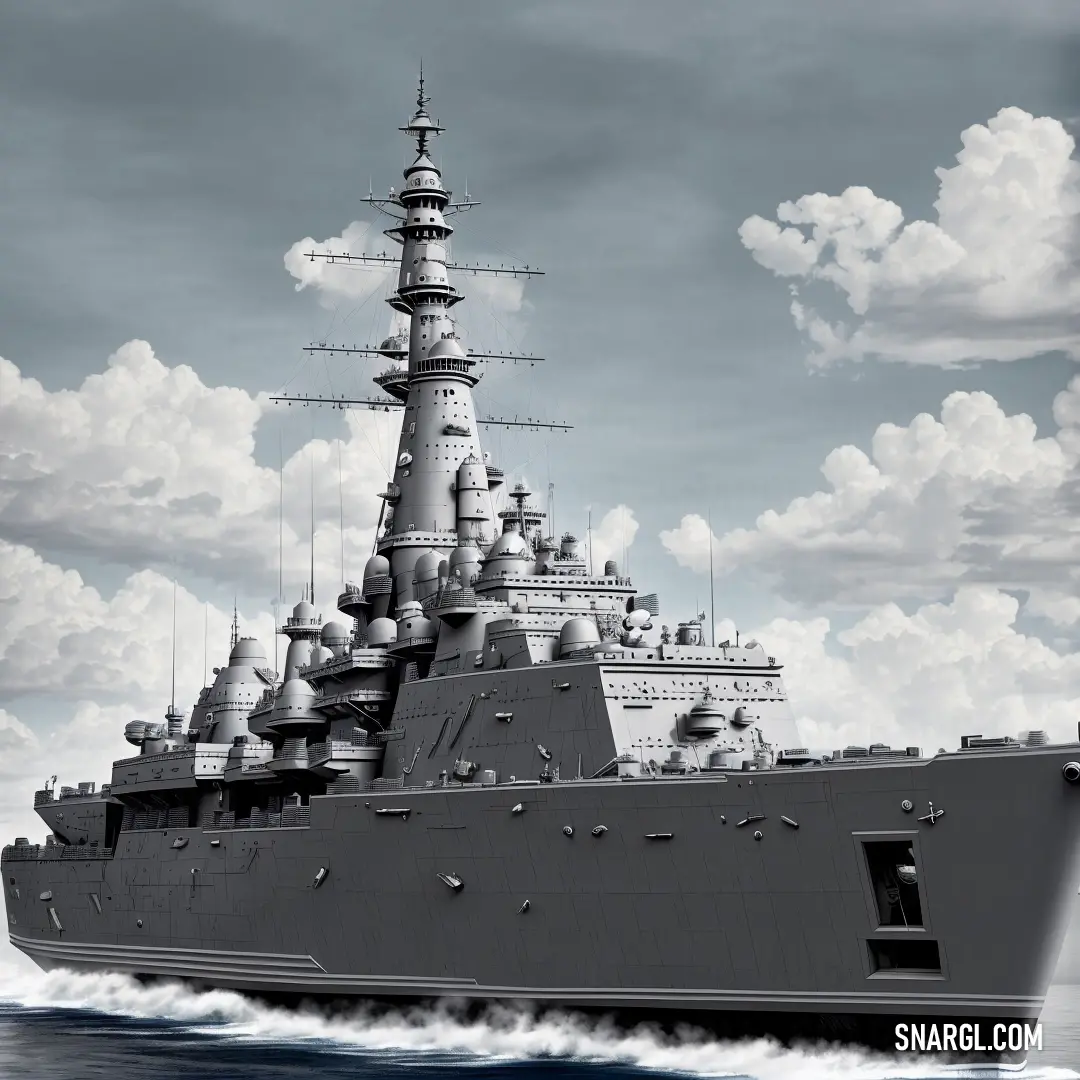 Large battleship in the middle of the ocean with a sky background