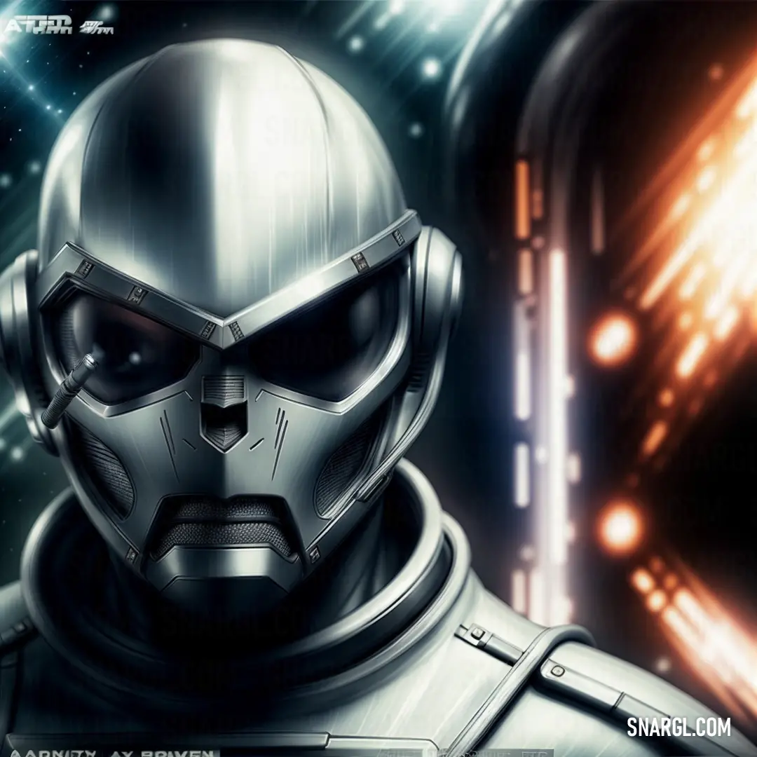 Man in a space suit with a helmet on and a light shining behind him in a futuristic space setting
