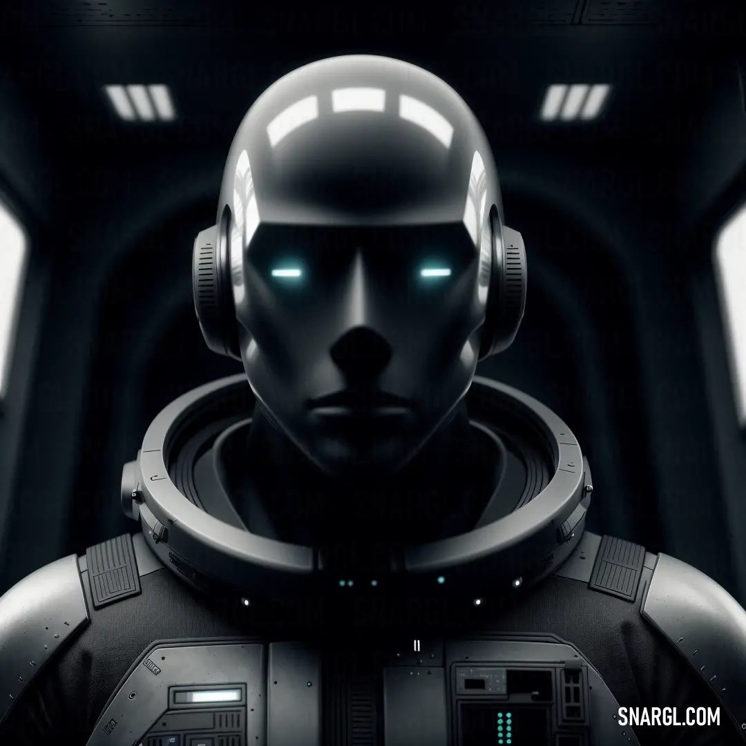 Man in a space suit with headphones on and a helmet on his face is staring into the distance