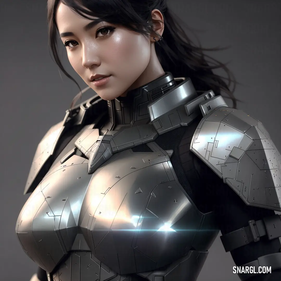 Woman in a futuristic suit with a futuristic look on her face and chest