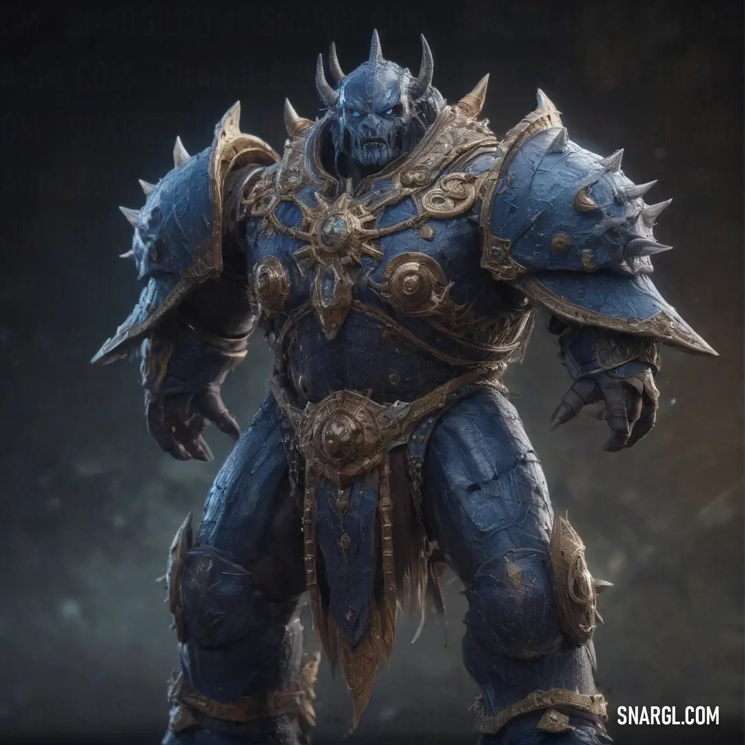 A futuristic character from a game stands proudly, wearing detailed armor that covers their body. The vibrant Beau blue hue enhances the striking visual, making the armor appear even more imposing and powerful in the game's world.