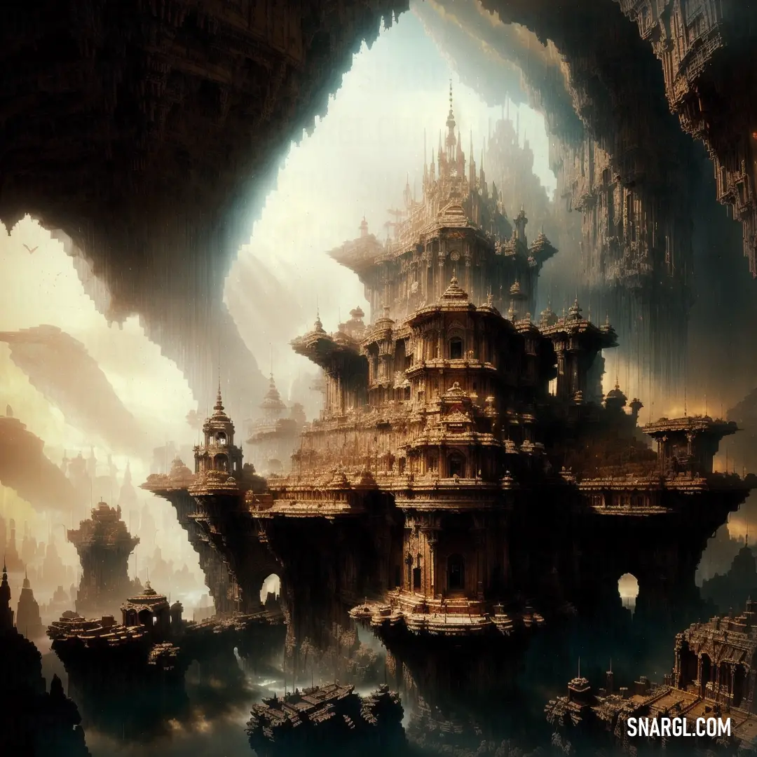 A captivating scene of a castle nestled within a giant cave. The dark and mysterious environment contrasts with the architectural beauty of the fortress, as if holding ancient secrets waiting to be uncovered.