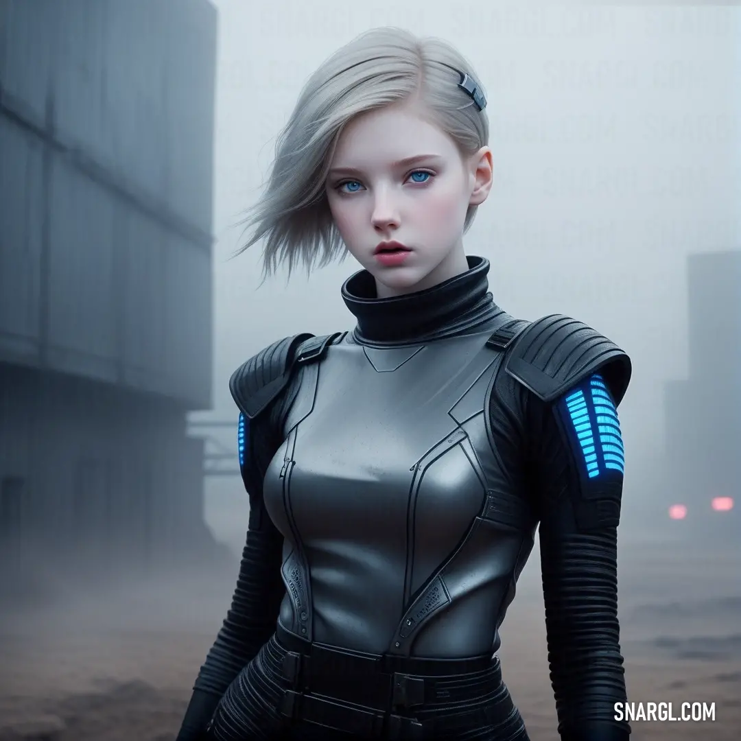 An intriguing portrayal of a woman in a futuristic suit standing confidently in a fog-shrouded area, with a modern building dimly visible in the background, merging elements of mystery and innovation in a captivating atmosphere.