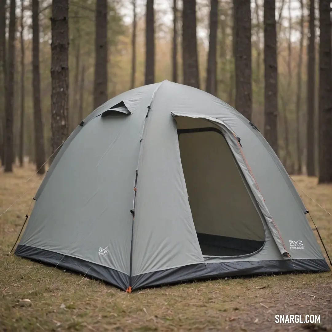 A colorful tent pitched among the towering trees, inviting explorers to settle in for a night under the starlit sky. Nature's beauty surrounds this peaceful retreat.