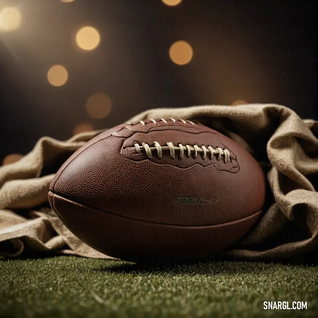 A vibrant football rests on a soft blanket, illuminated by distant lights on the field. This lively scene is a testament to the love of the game and the joy of gathering with friends.