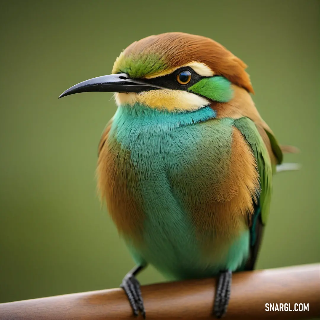 Colorful Bee-eater on a wooden stick with a green background