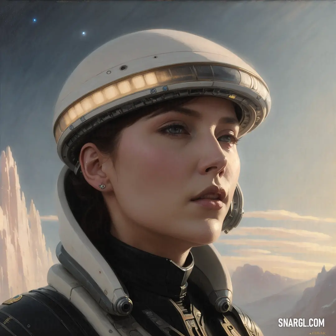 Woman in a helmet with a sky background