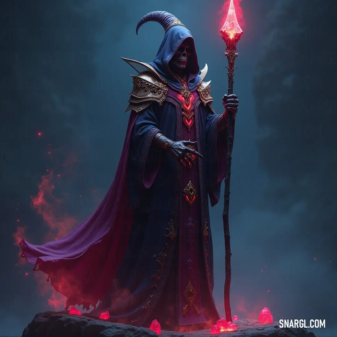 A powerful figure dressed in red, holding a staff and glowing light, stands poised in a mysterious setting, embodying the essence of magic and ancient wisdom. A wise figure in a flowing red robe holds a glowing staff and light, casting an ethereal glow in a mystical landscape. His presence exudes power and knowledge, steeped in the ancient arts.