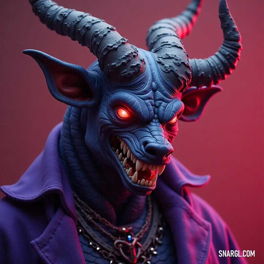 Dramatic portrayal of Belial, his radiant red eyes and formidable horns contrast sharply against a bold red background, signaling his presence as a symbol of dark majesty. A formidable Belial with radiant red eyes emerges in a dark setting, his horns prominently displayed against a vivid red backdrop, exuding an atmosphere of foreboding and dark charisma.