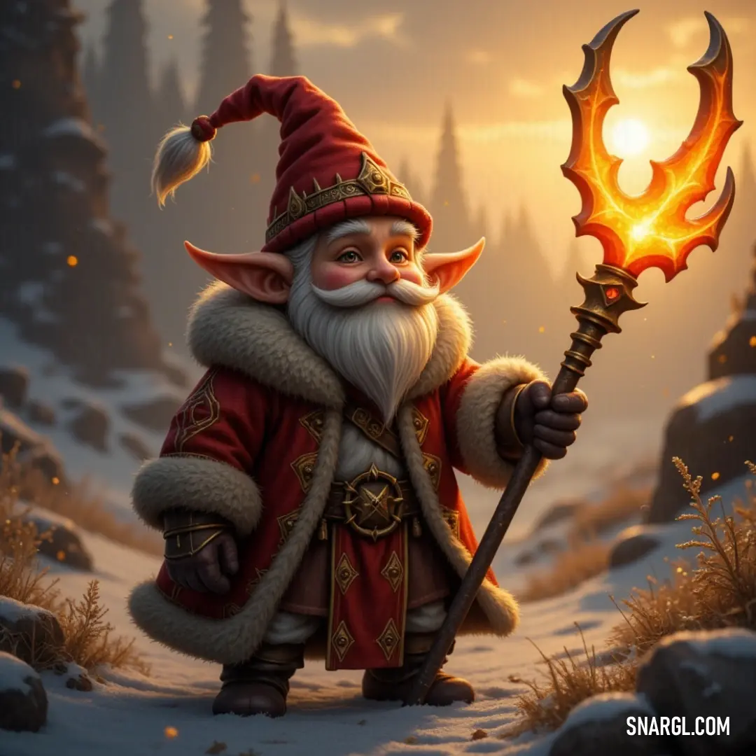 A majestic figure of Birger stands in a stunning snowy landscape at sunset, boldly holding a flickering torch that casts a warm glow, creating a captivating contrast against the cool colors of the winter scene.