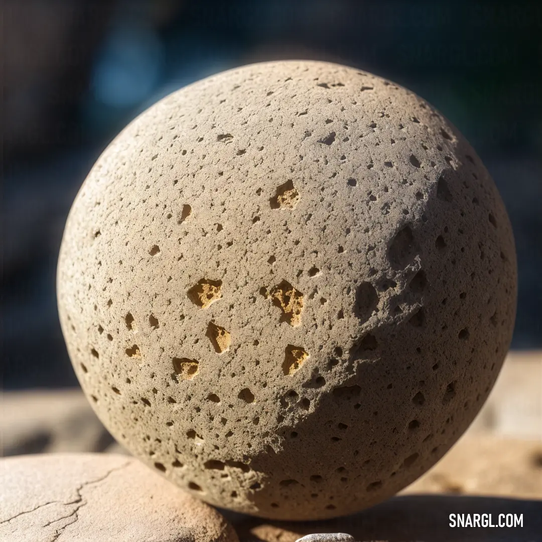 Rock with holes in it on a rock surface next to a rock with a ring on it