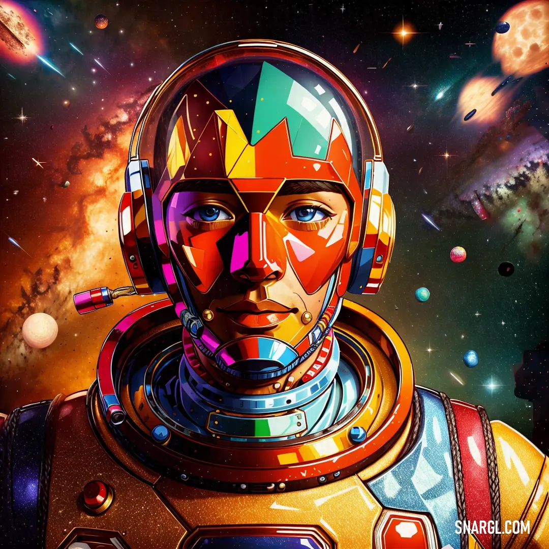 Man in a space suit with a space background