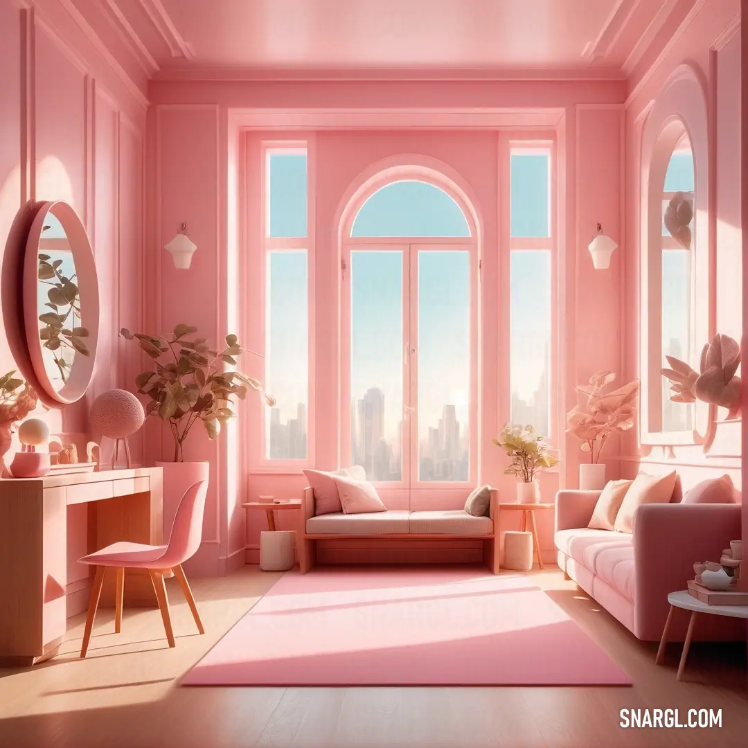 Bittersweet color example: Pink room with a pink rug and a pink couch and chair