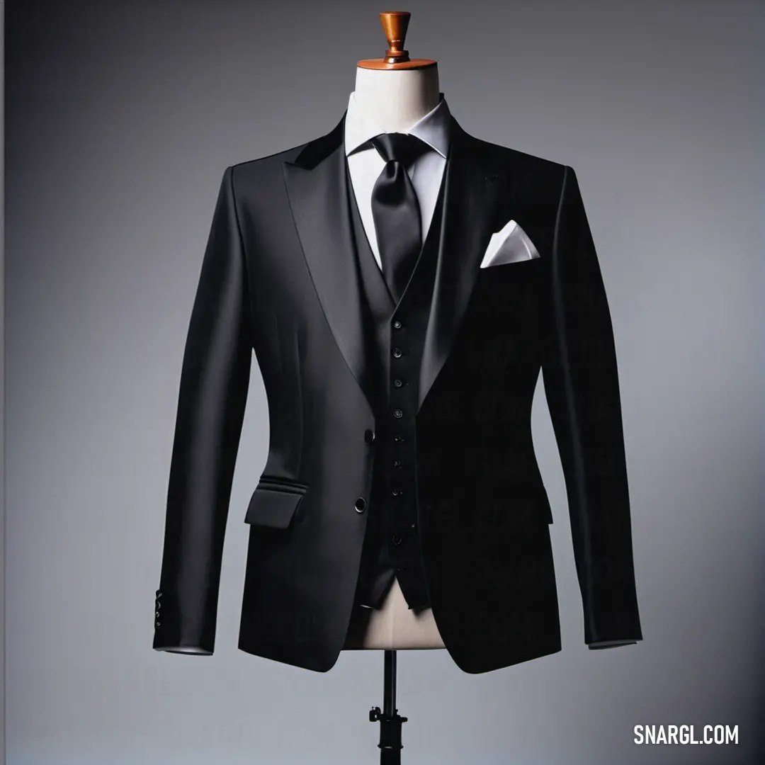 Black tuxedo with a white shirt and tie on a mannequin dummyequins