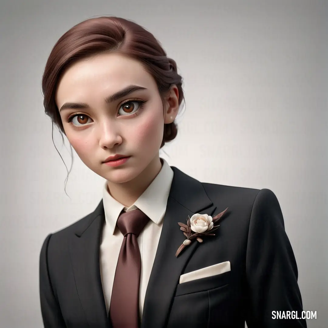 Woman in a suit and tie with a flower on her lapel