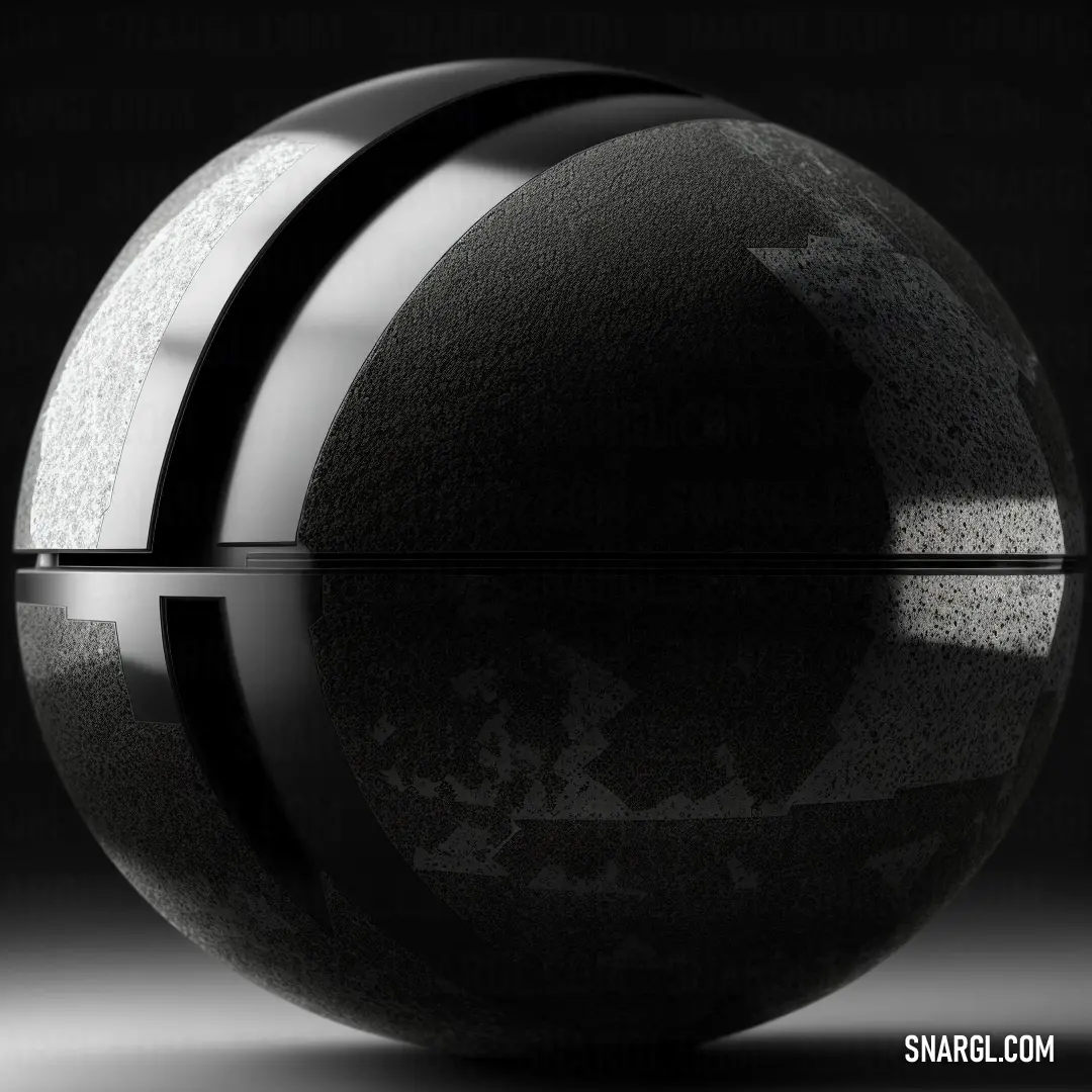 Black and white photo of a sphere with a reflection on the surface of it's surface and a black background