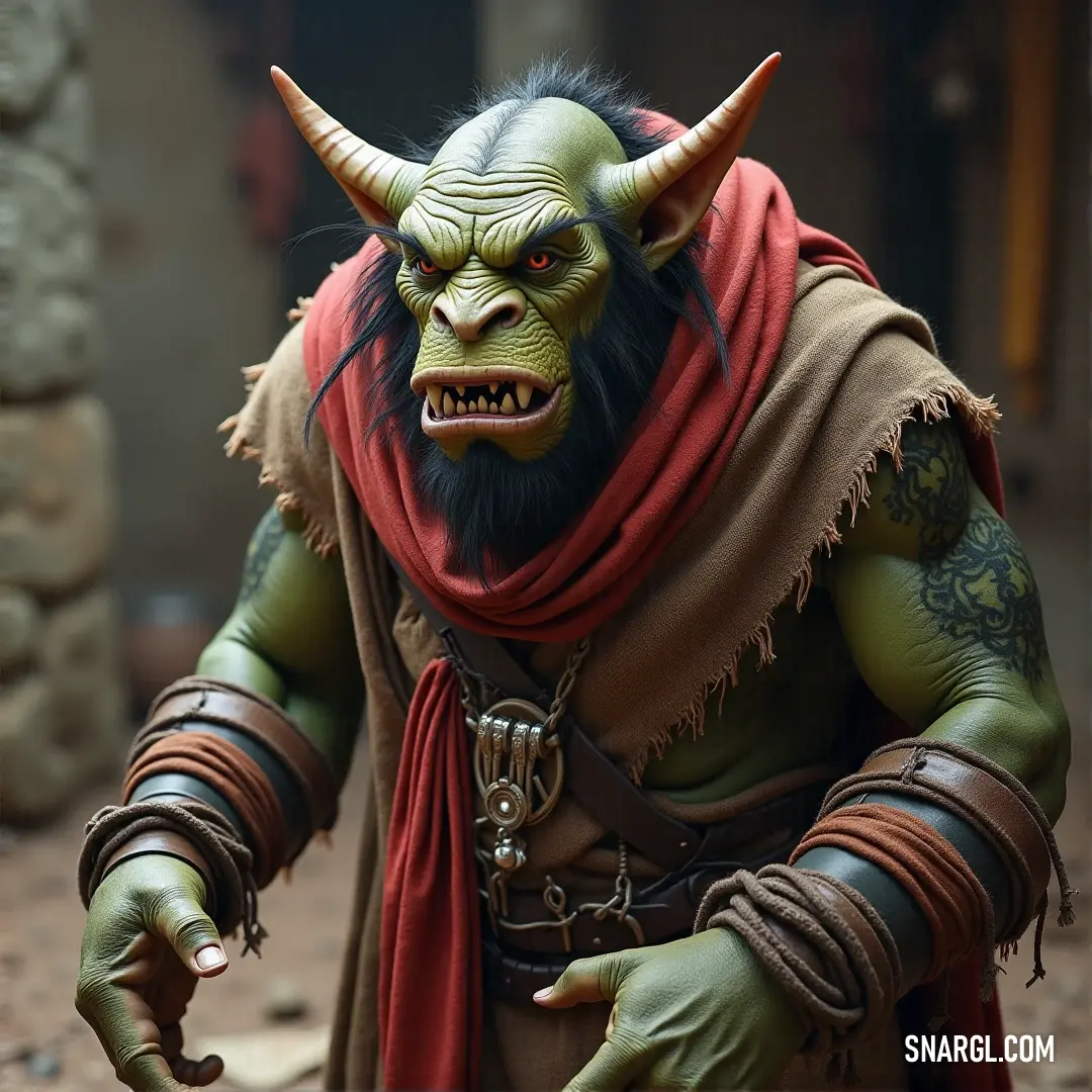 Blackhand dons a striking costume, complete with horns and an impressive beard, exuding an aura of power and mystery, embodying a character that captures imagination and intrigue amidst a vivid backdrop.