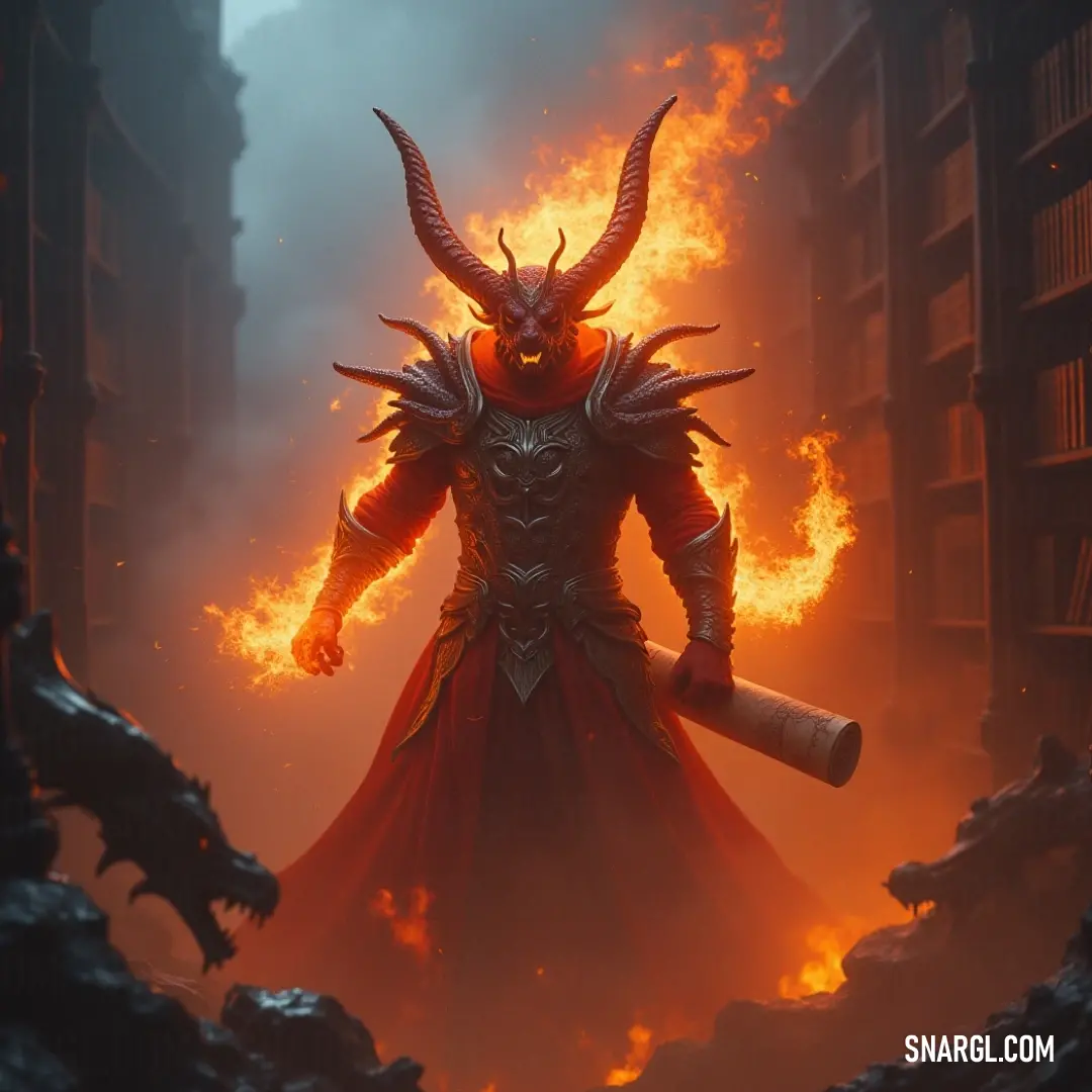 A formidable Demonic Blaze Wyrm in a dark alley, clutching a flaming stick, emanating an aura of menace and mystery. In the shadows of a dim alley, a fearsome Demonic Blaze Wyrm stands vigil, gripping a crackling burning stick. Its eyes glow with an otherworldly intensity, contrasting with the gloom around it, evoking a sense of mystery and danger lurking in the urban n