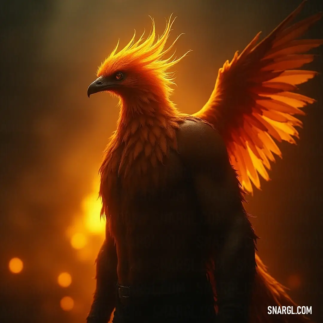 A radiant Blazephoenix with glowing orange wings stands in the darkness, lighting up its surroundings with its ethereal glow, creating an aura of mystery and wonder. A Blazephoenix with brilliant orange feathers spreads its wings wide as it emerges from the shadows. The glowing light from its wings casts a mystical aura, illuminating the dark surroundings in an otherworldly scene.