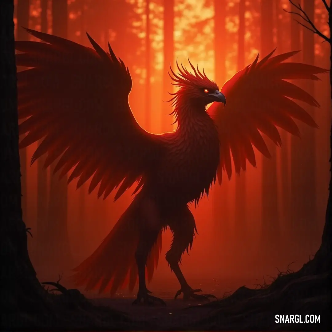 Blazewing stands with wings spread wide, exuding power and grace in a moment of intense energy, a sight of strength and beauty. Blazewing stands tall, its powerful wings spread wide, as a sense of fire and power emanates from its form. A striking image of grace and strength captured in a fleeting moment of pure energy.