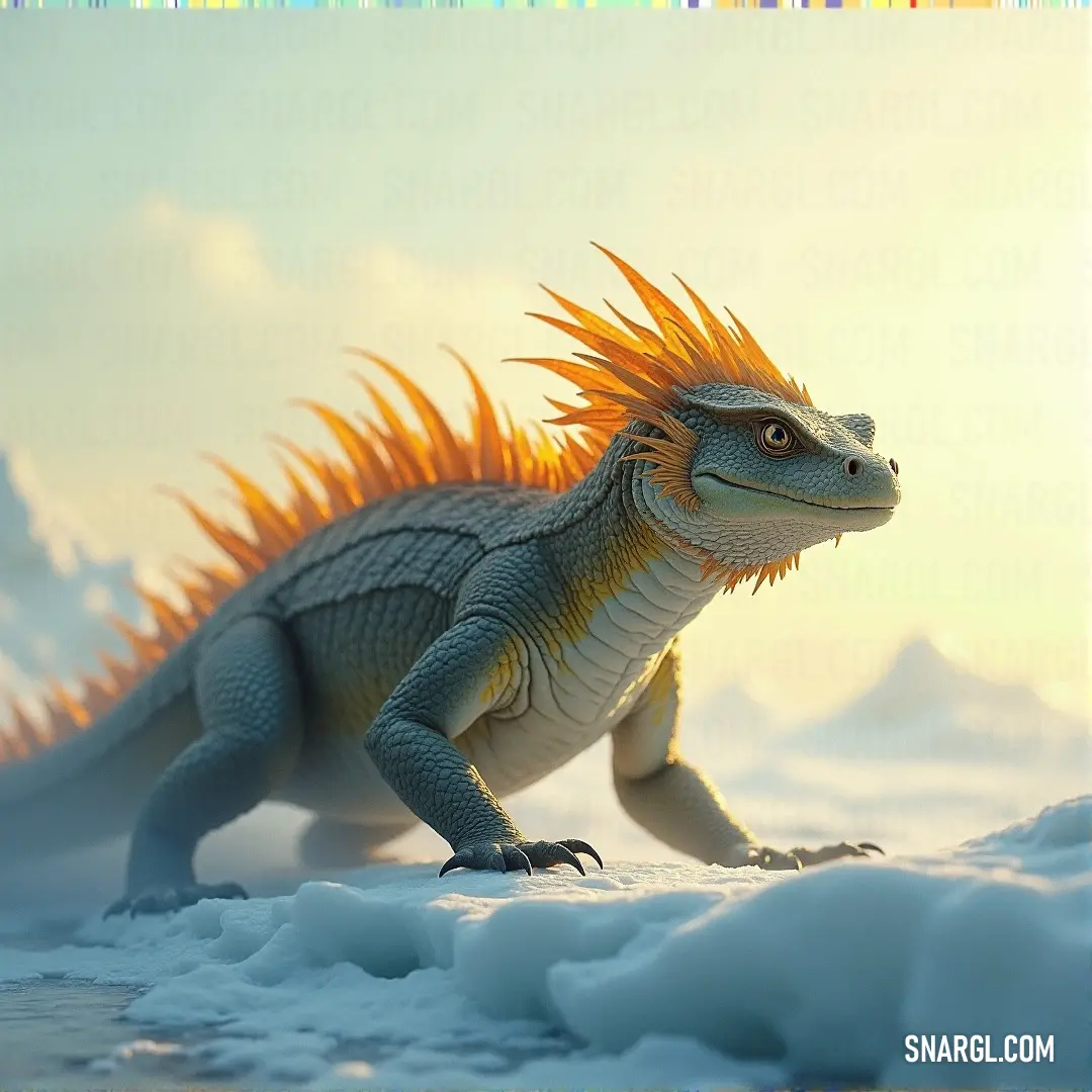 A large Blazing Drake with orange spikes on its head and tail, exuding power and strength in its fiery presence. A large Blazing Drake, its head adorned with striking orange spikes, stands imposingly. The creature’s fiery features and intense gaze dominate the scene, radiating a sense of power against the backdrop of its rugged environment.