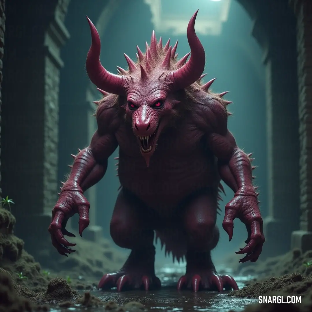 A fearsome Demonic Bloodclaw looms in a shadowy tunnel, its glowing headlight casting an eerie light upon its haunting face. A towering, ominous demonic creature, Bloodclaw, stands in the darkness of a damp, eerie tunnel. A flickering light on its head casts an unnatural glow, illuminating its face with an ethereal, menacing hue.