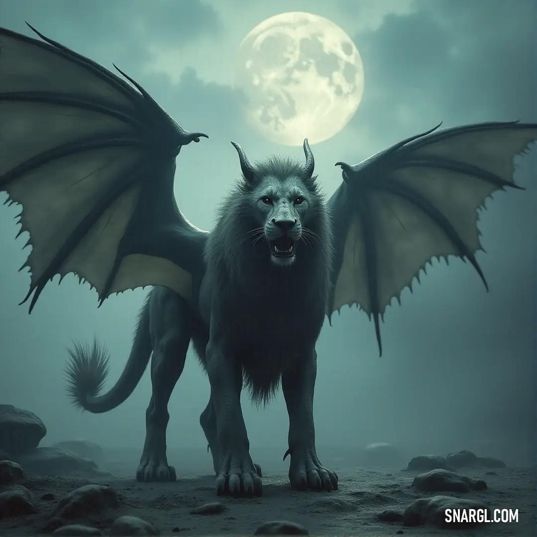 A massive black Bloodfang stands on jagged rocks beneath a brilliant full moon, its piercing eyes locked ahead in the stillness of the night. A giant, black Bloodfang stands boldly on a rocky surface, with its glowing eyes fixed on the horizon. A bright full moon casts its glow over the creature, enhancing the mysterious atmosphere.