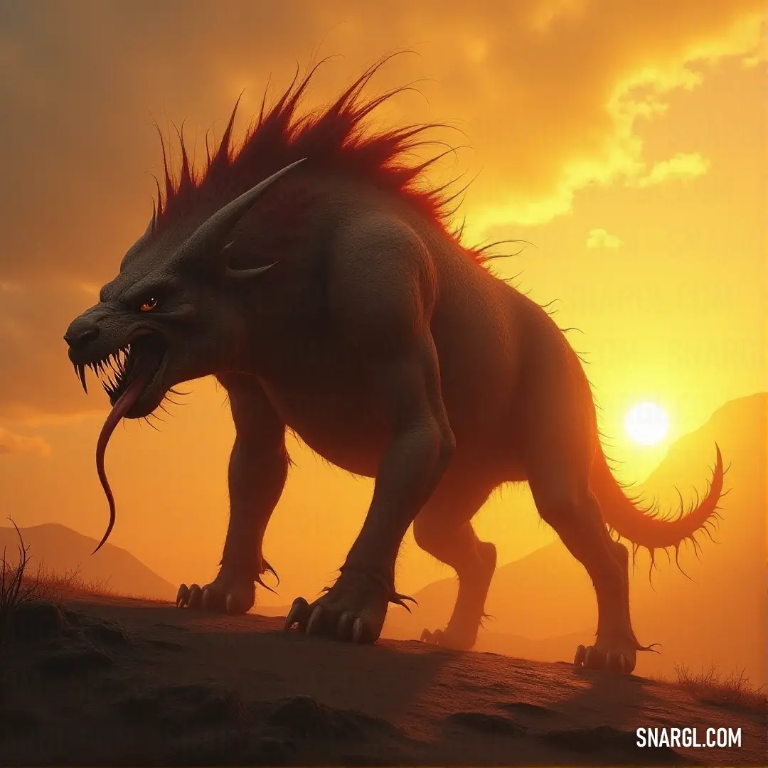 A colossal bloodsucker prowls the field, its sharp claws leaving deep marks on the ground, while the warm light of sunset or dawn bathes the scene in an eerie, haunting light. A large bloodsucker moves across an open field, its claws scraping the earth beneath it. The setting or rising sun casts long shadows over the landscape, painting the creature in a haunting glow as it prowls the land.