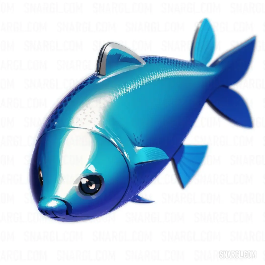 Blue fish with a white background and a blue frame around it's eyes and mouth