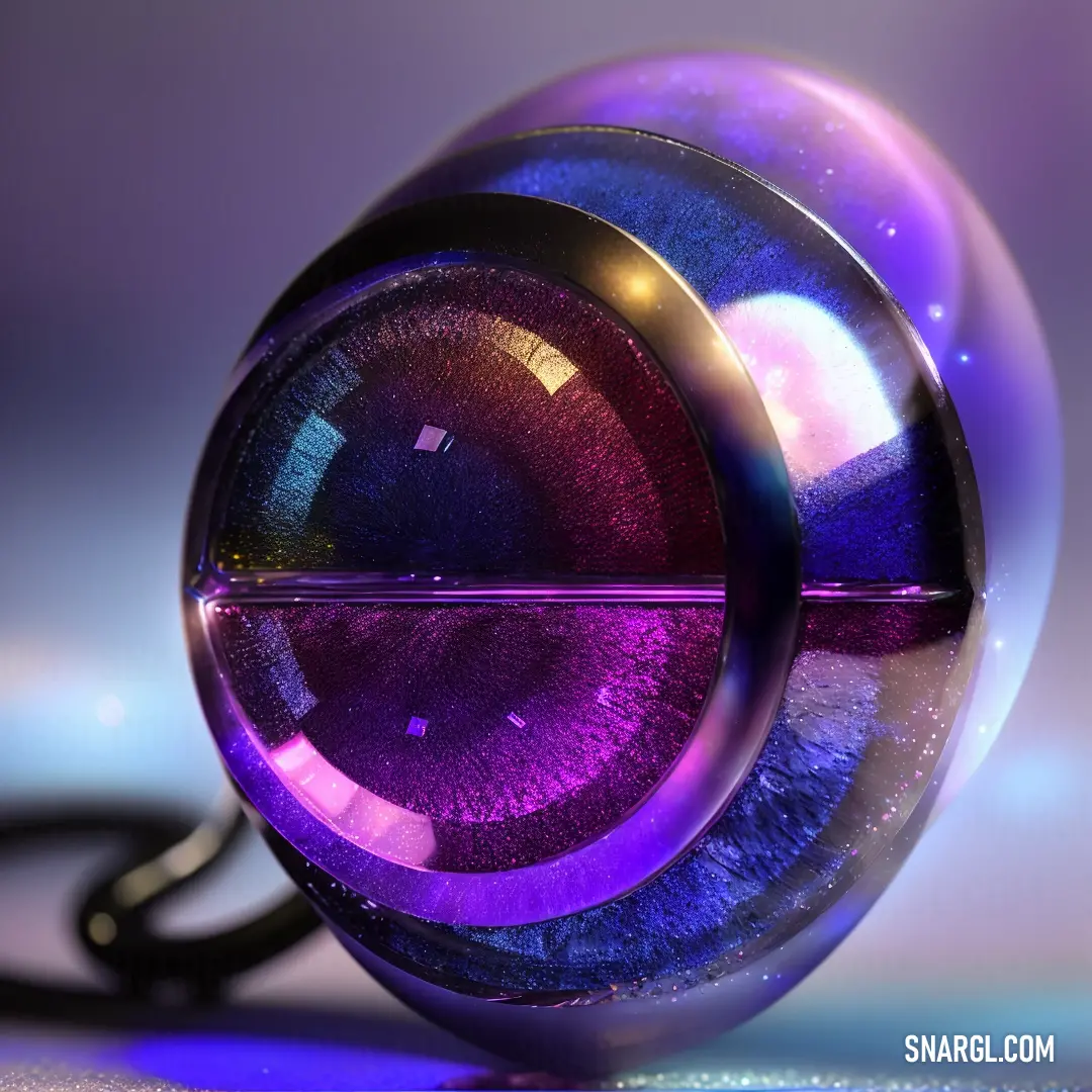 Shiny purple object with a black ring around it's neck
