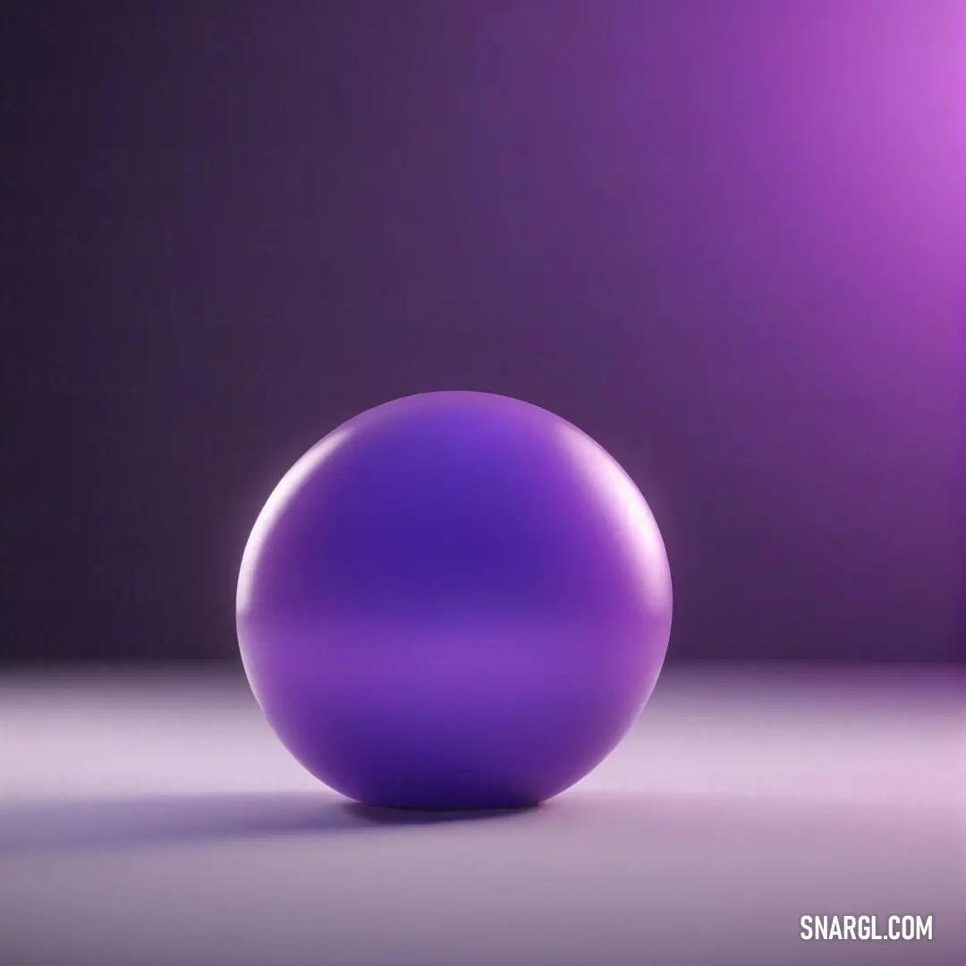 Purple ball on a white floor in a room with a purple light behind it. Color RGB 138,43,226.