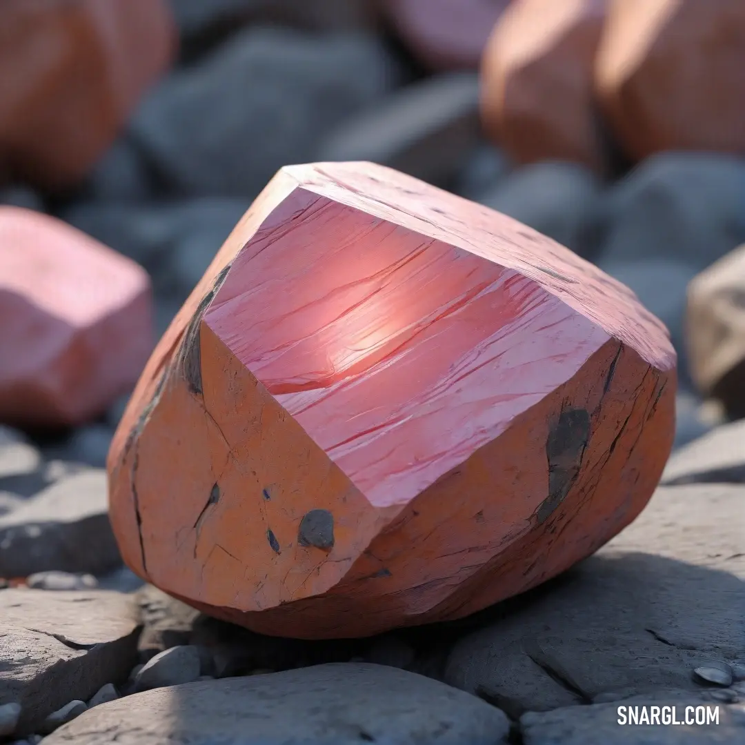 Rock with a pink rock on it and some rocks in the background. Color Blush.