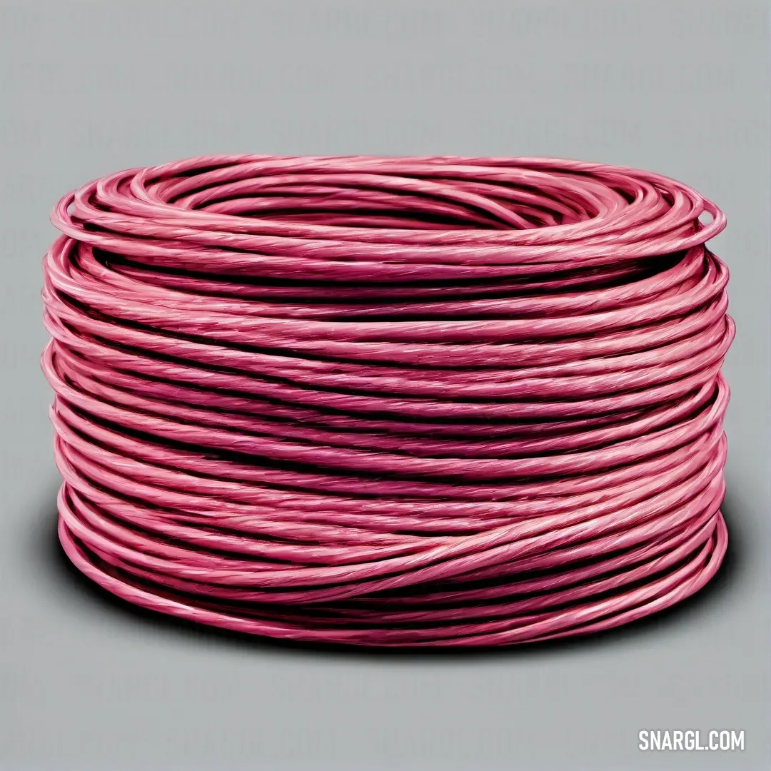 Pink round cord on a gray background. Example of RGB 222,93,131 color.