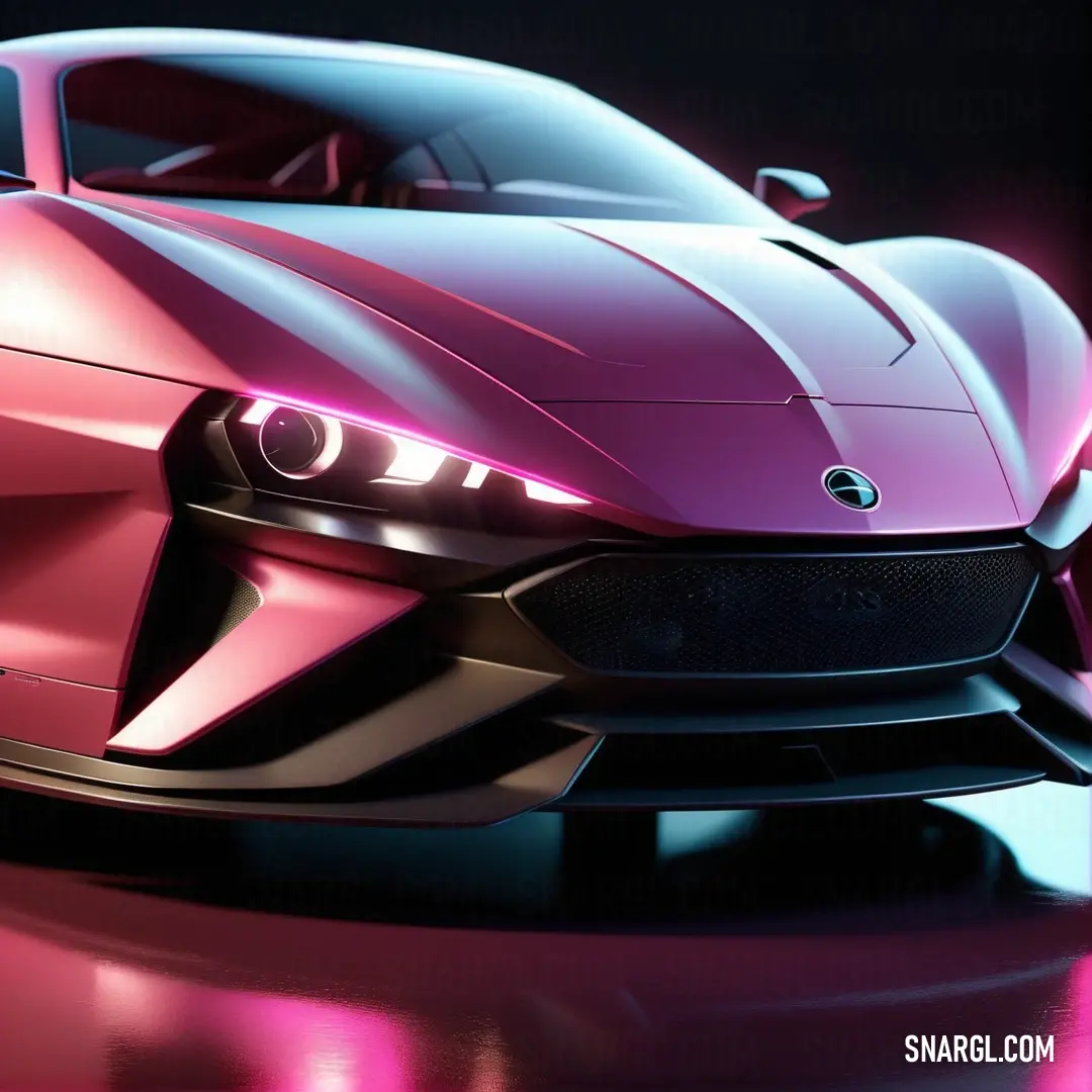 Blush color. Pink sports car is shown in this artistic photo of a car with a hood up