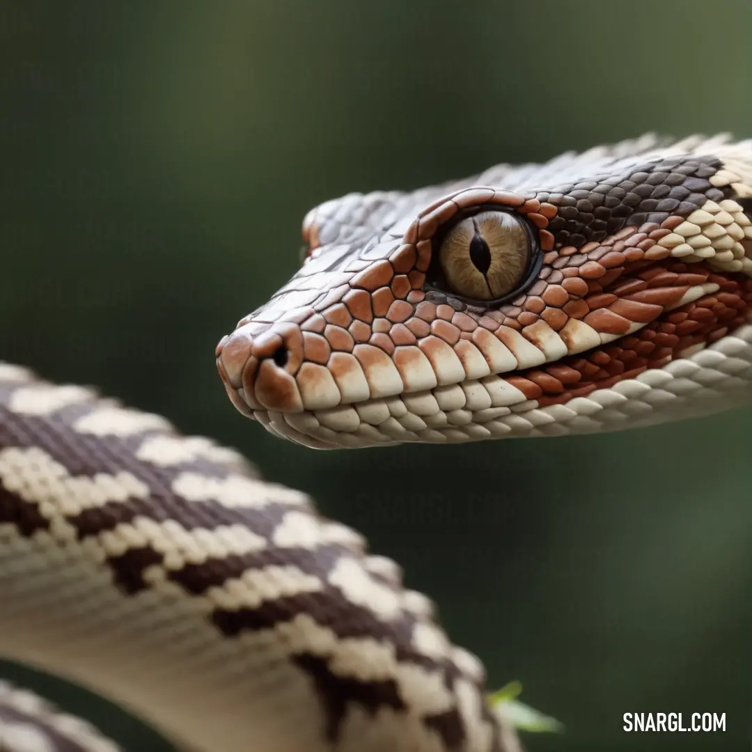 Snake with a brown and white stripe on its head and a black